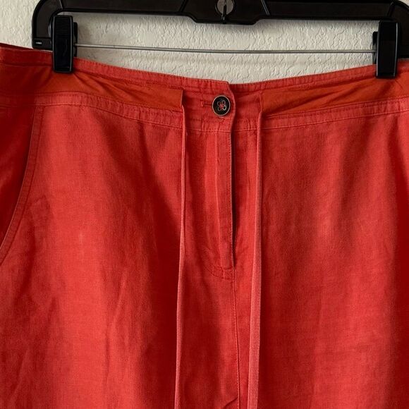 Talbots 100% Irish Linen Skirt Sz 12 Tie Waist Pockets Travel Office Preppy - Picture 2 of 5